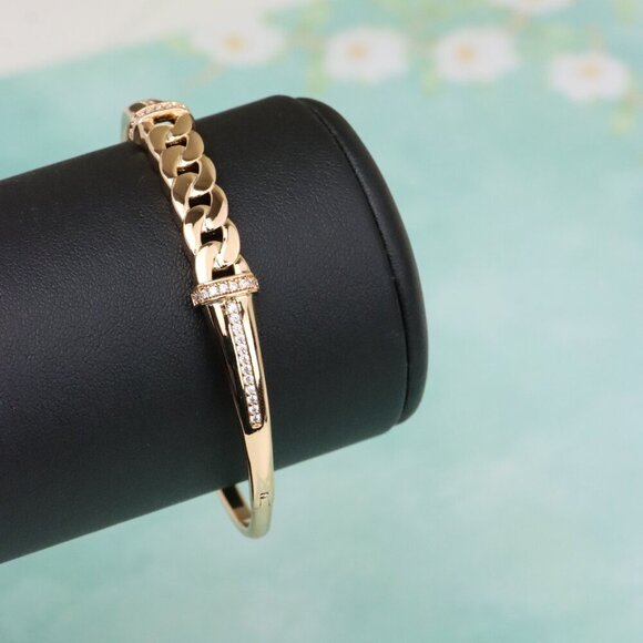 Rose Gold Bangle with Bold Chain Centerpiece, XPBL0577 - Picture 6 of 12